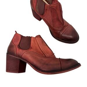 Fly London Red Distressed Leather Ankle Boots Shooties Womens 6.5 Heeled Fall